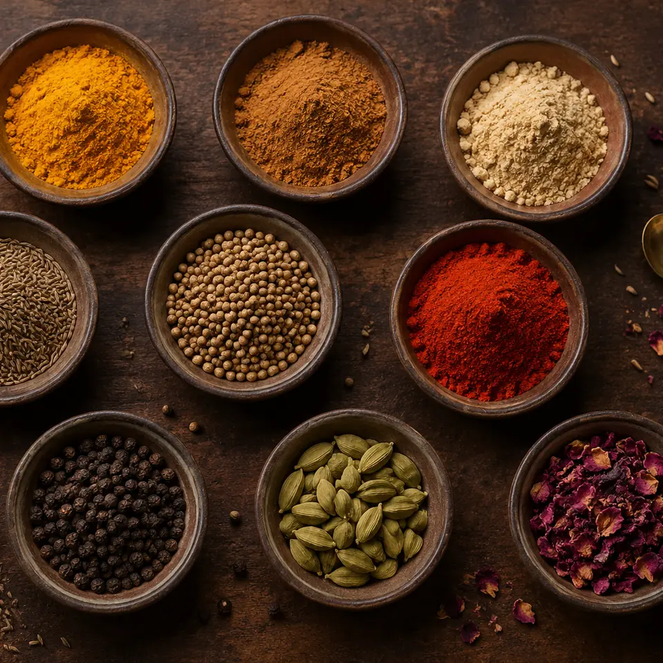 Bowls of Moroccan spices