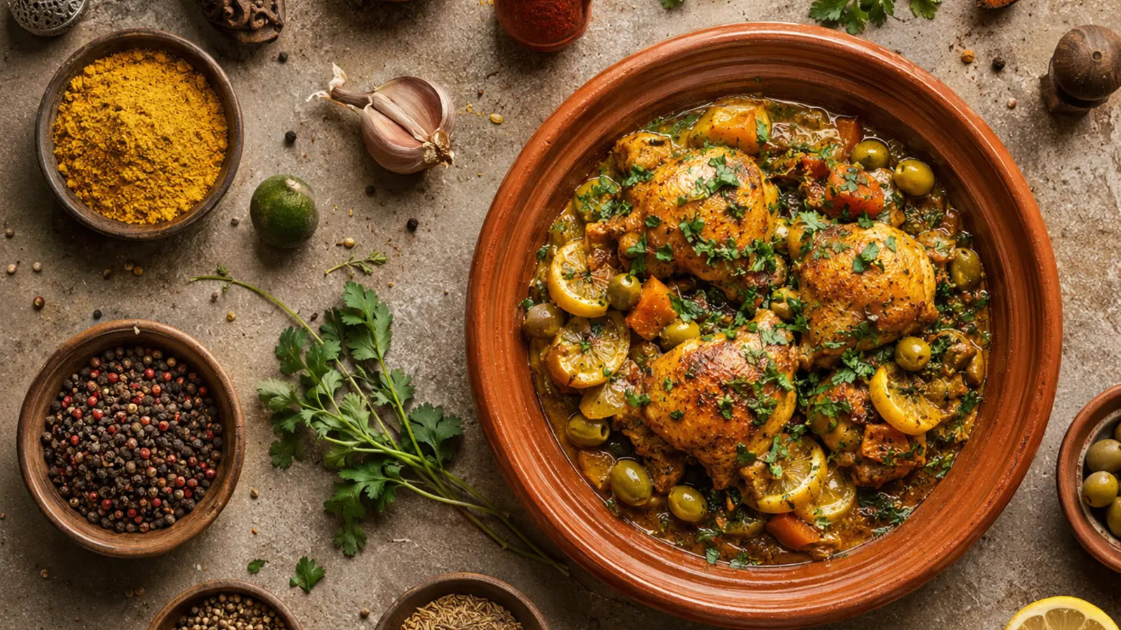 Moroccan tagine with spices and herbs