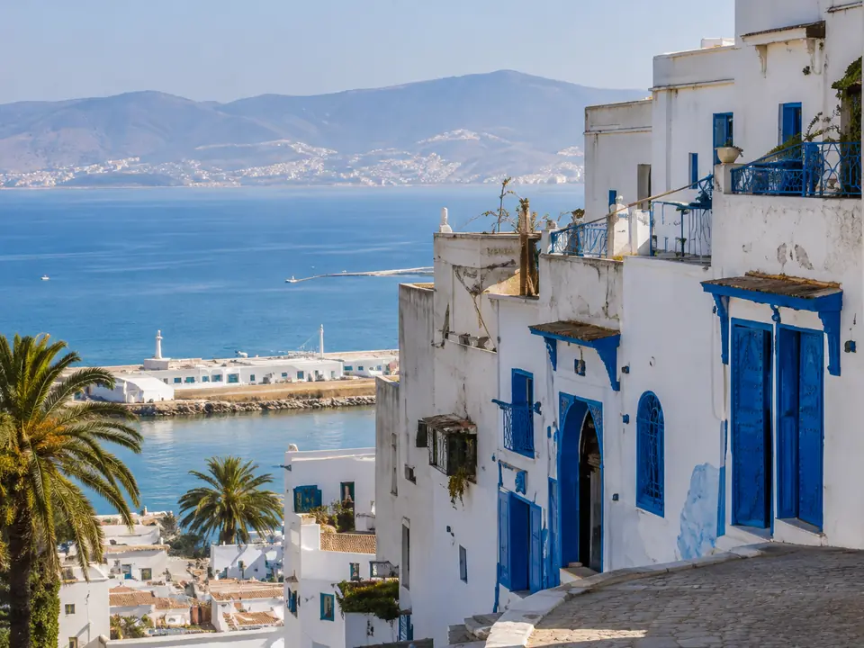 Whitewashed houses overlooking the coast in Northern Morocco