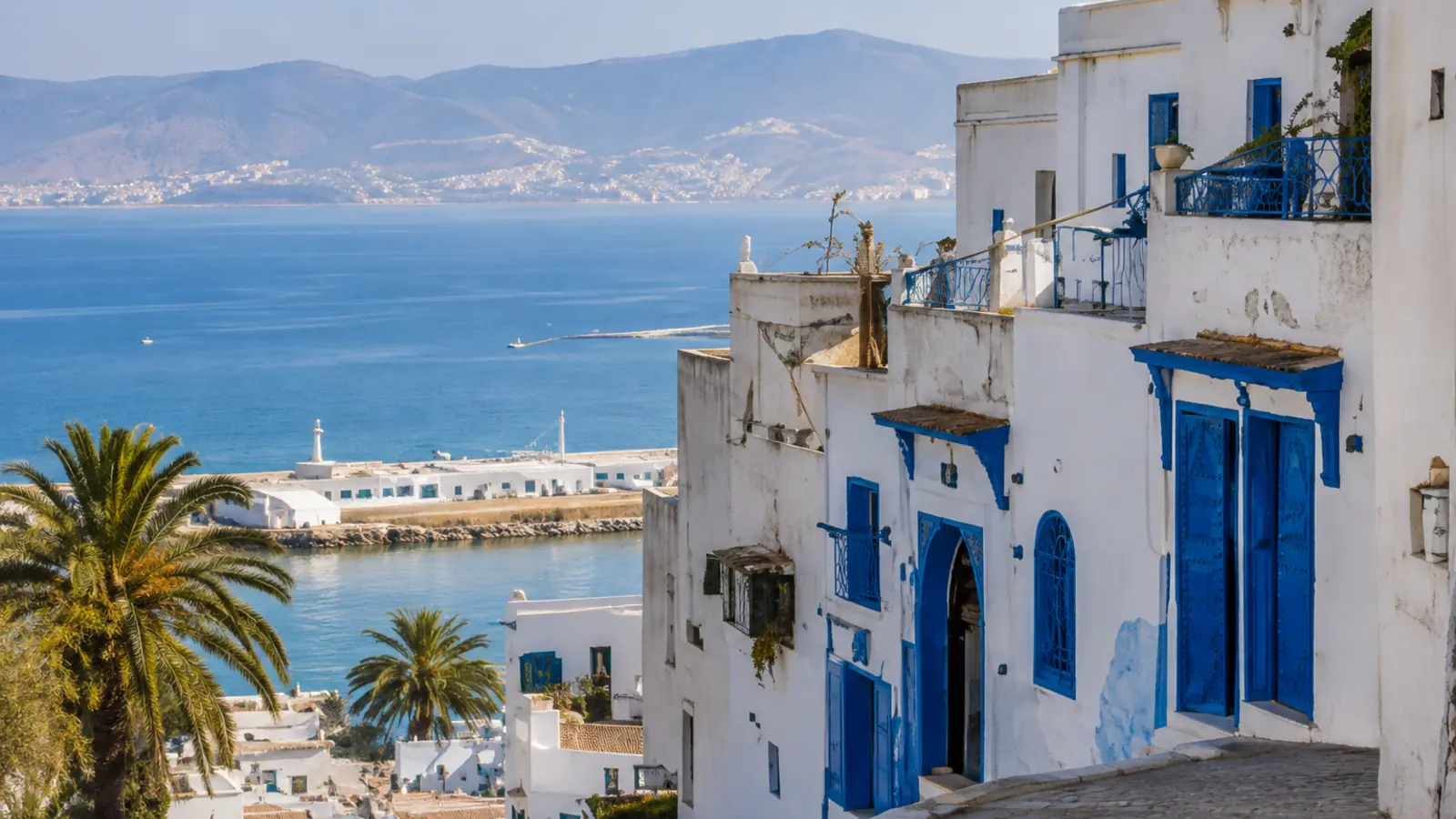 Northern Moroccan coast and white hillside buildings