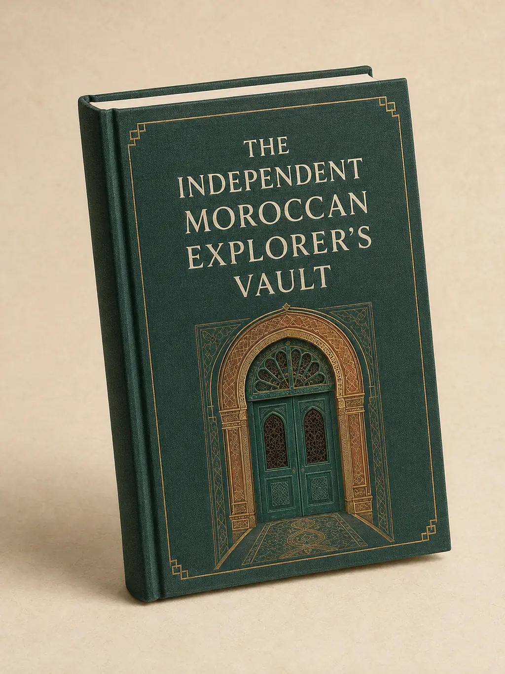 Forest-green Independent Moroccan Explorer’s Vault book with a gold Moroccan doorway design