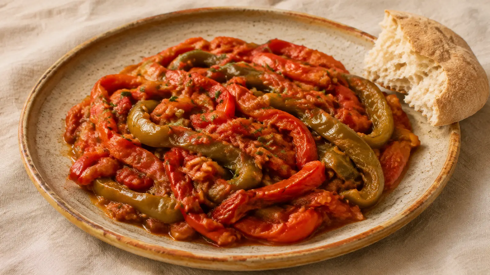 Moroccan taktouka made with roasted peppers and reduced tomato