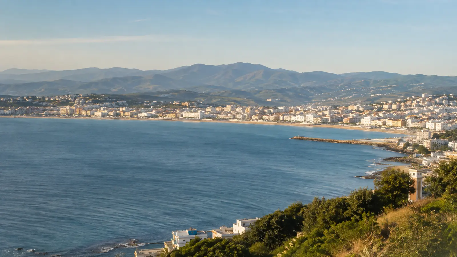 Tangier bay foreground with the Rif Mountains on the horizon