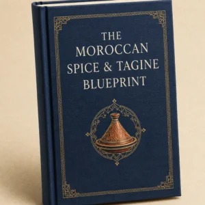 Navy Moroccan Spice and Tagine Blueprint book with gold geometric detailing